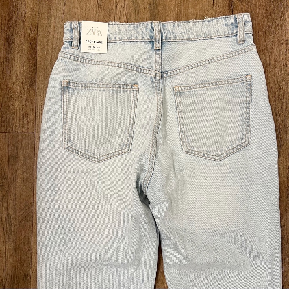 Zara High Rise Cropped Rip Flare Denim Jeans Light Blue - Picture 7 of 12